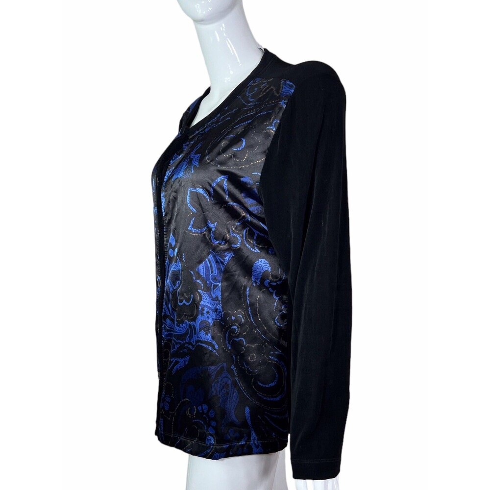 CHICO'S Travelers 3 Sz XL-16 Blue Metallic Button Up Blouse Jacket Women's - Picture 9 of 16